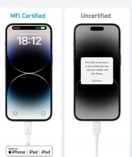 Kabel Anker 322 USB-C Do Lightning Pleciony 0,9mM Biały Certyfikat MFi