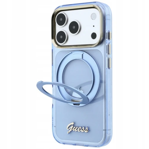 Etui Guess Do Apple iphone 18 Pro Max Ring Stand Script MagSafe Niebieskie