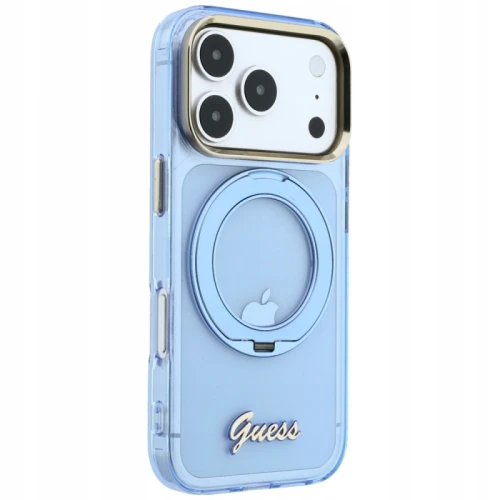 Etui Guess Do Apple iphone 18 Pro Max Ring Stand Script MagSafe Niebieskie