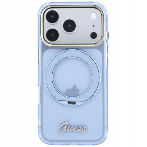 Etui Guess Do Apple iphone 18 Pro Max Ring Stand Script MagSafe Niebieskie