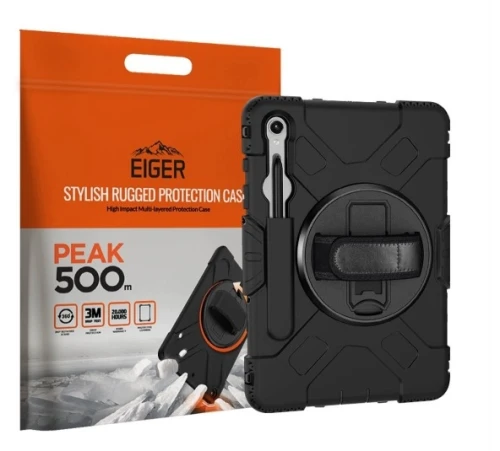 Etui Pancerne Eiger Peak 500m Samsung Galaxy Tab S10 FE Czarne z Podstawką