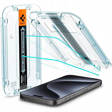 Mocne Szkło Hartowane Spigen Glas.TR EZ FIT Do Apple iPhone 15 Pro 2Sztuki