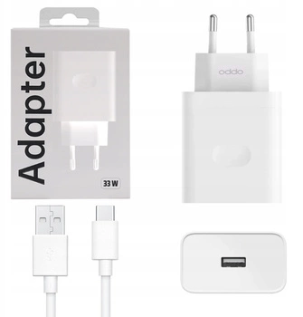 Oryginalna Szybka Ładowarka Oppo 33W USB-A + Kabel USB-C TYP C SUPERVOOC