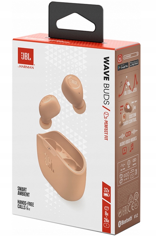 Słuchawki Dokanałowe JBL Wave Buds TWS Beżowe Beige Bezprzewodowe Bluetooth